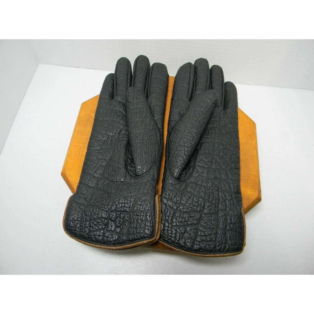 Aris Snuggler Black Driving Gloves Women's  Vtg Vinyl Backed Sherpa Lined